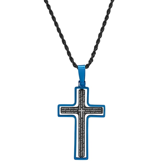 Our Father 24" Spinning Cross Men's Necklace Blue & Black IP Stainless Steel
