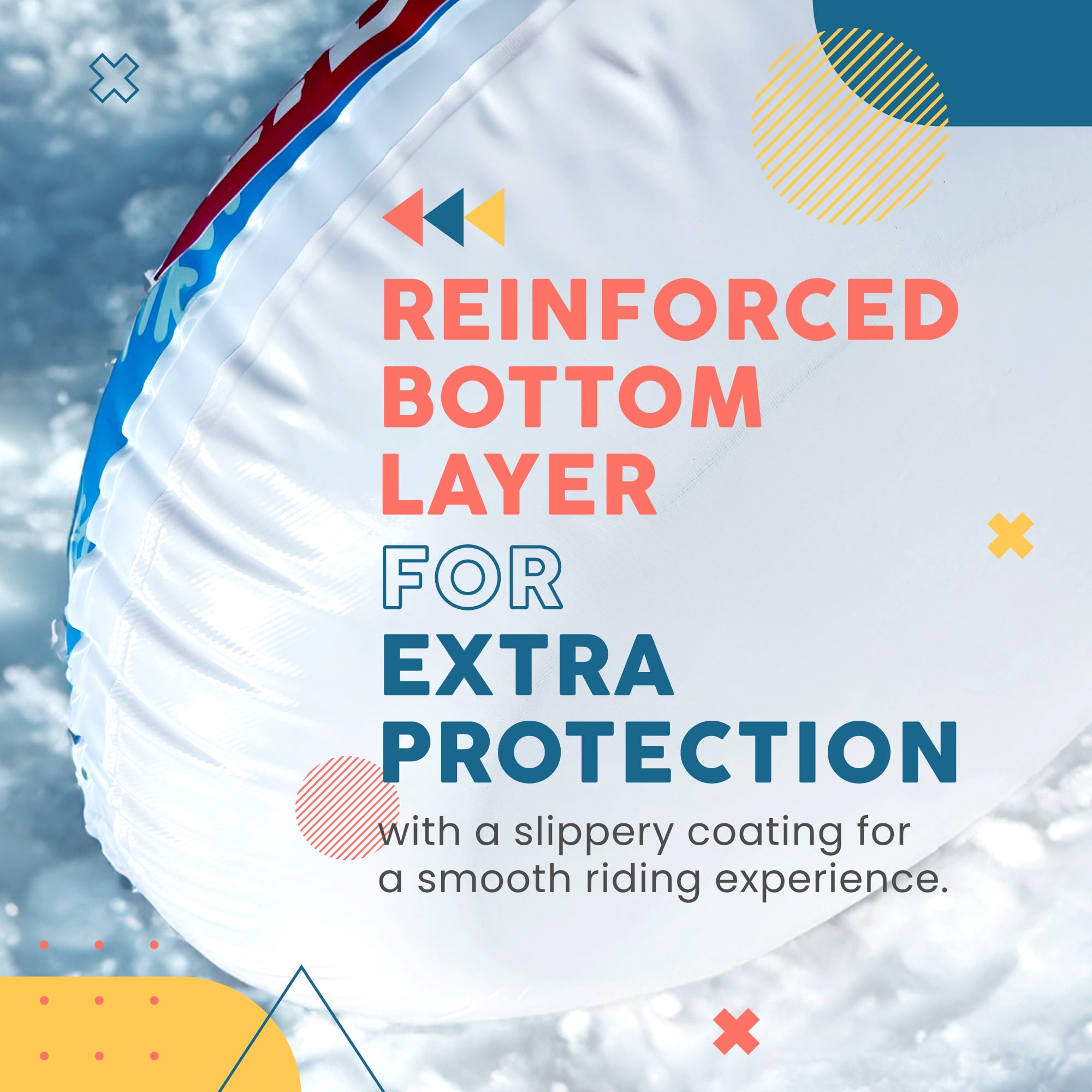 Sunlite Sports Polar Bear Snow Tube - Heavy Duty Inflatable Sled for Winter with Dual Sealed Seams, Grip Handles, Airtight Boston Valve, Repair Patch Kit, Extra Thick Material