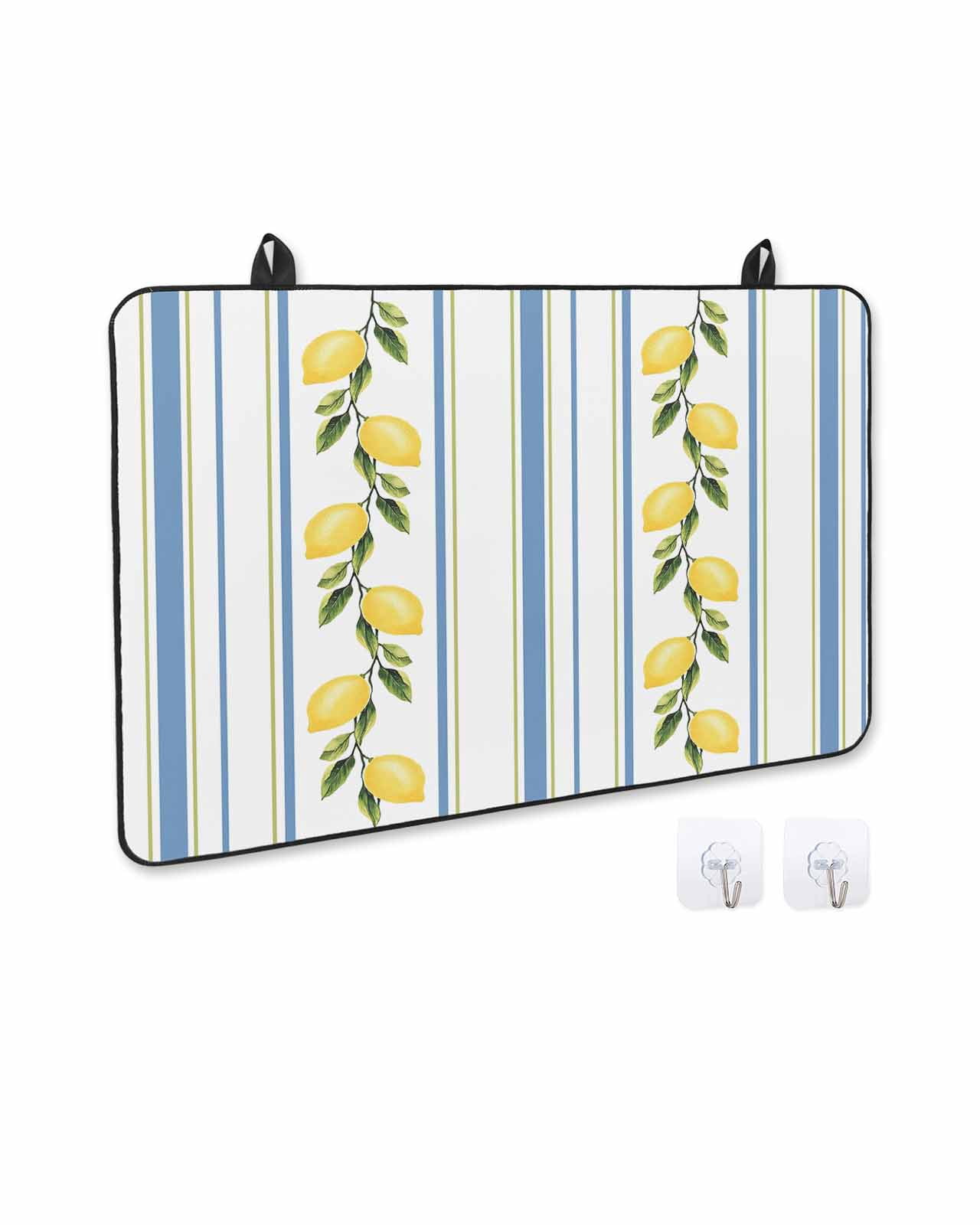 nqOlkjepod Large Induction Cooktop Protector Mat 24"x21", Yellow Lemon Stove Top Covers for Electric Stove, Farmhouse Modern Vertical Striped Fruit Stove Burner Cover Mats, Glass Top Stove Cover