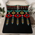 thumbnail image 2 of Feelyou Tribal Boho Aztec Bed Sheets for Adult, Retro Western Fashion King Sheets, Black Teal Triangle Sheet Set, Breathable Home Decor, 4pcs, 2 of 7