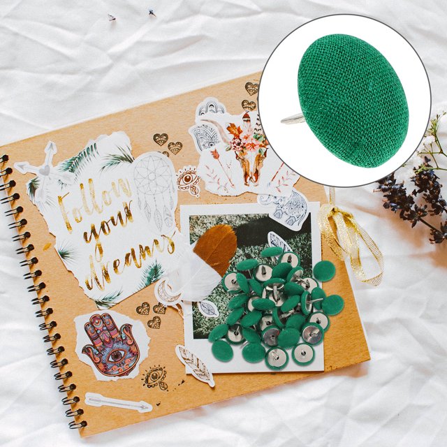 UPGRATOR 50Pcs Green Cloth Iron Two Legged Nails Decorative Brads For Paper Crafts Mini Round For Ribbon Fixing