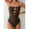 thumbnail image 2 of TTUHYWXI Sexy One Piece Swimsuit for Women Square Neck Bathing Suit Beach Cutout Swim Suits Spaghetti Straps Swimwear (Brown, L), 2 of 9