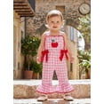 thumbnail image 4 of BemeyourBBs Kids Toddler Baby Girls Back to School Outfit Pre Kindergarten Outfits Summer Plaid Romper Overalls Clothes Apple Embroidery Sleeveless Square Neck Bell Bottoms Jumpsuit Overall, 4 of 9