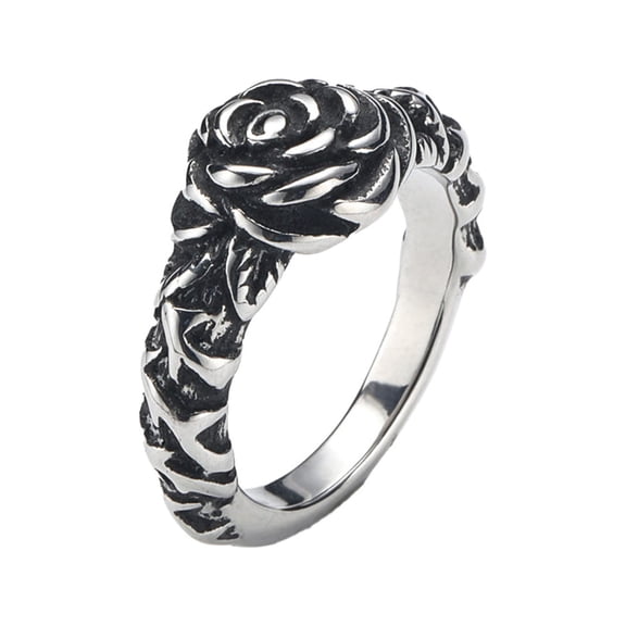 PAURO Flower Rings for Women Men Couples Silver Gold Plated Stainless Steel Personalized Statement Unique Vintage Cool Knuckle Finger Jewelry Silver Size 13