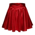 thumbnail image 2 of VBVC Women's Metallic Shiny Mini Skater Skirt,Ladies High Waisted Flared A-Line Skirt,Stretchy Y2K Party Club Skirt For Women,Red,S-2XL, 2 of 6