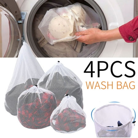 

Willstar 4PCS Laundry Washing Bags with Drawstring Durable Mesh Bags 4 Sizes for Delicates Garments Lingerie Socks Bras and Baby Clothes