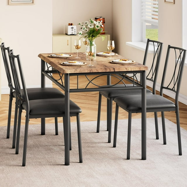 EDTara Dining Table Set for 4, Rectangle Kitchen Table with 4 Wood Chairs Set for 4, 5-Piece Compact Apartment Kitchen & Dining Room Set Furniture for Small Spaces, Space-Saving