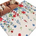 thumbnail image 2 of Independence Day Flower Washable Area Rug 5 x 8 ft Retro Farm Red Blue White Floral Green Leaf Linen, Soft Non Slip Rugs Stain Repellent Indoor Felt Carpet for Living Dining Room Bedroom Home Office, 2 of 9