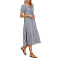 thumbnail image 4 of INSPIRE CHIC Women's Gingham Dress V Neck Short Sleeve Midi Dress XS Black Blue, 4 of 6