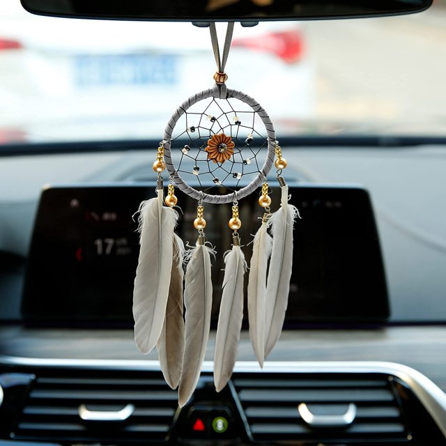 1-Pack Atrapasueños hecho a mano interior del coche espejo retrovisor colgante nueva decoración del coche colgante de carillón de viento pequeño atrapasueños simple decoración del hogar dormitorio col