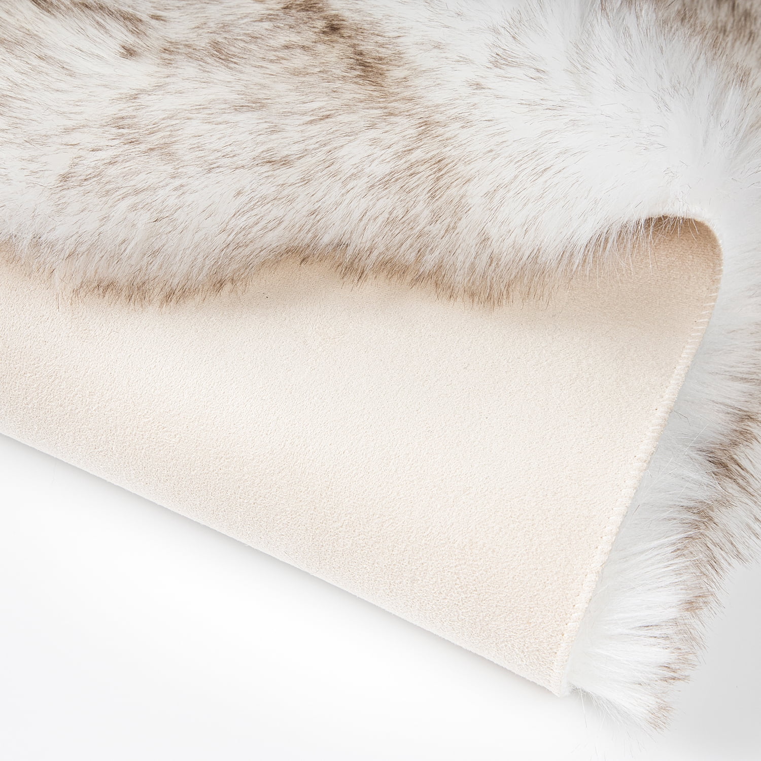 Phantoscope Ultra Soft Faux Fox Fur Series Decorative Indoor Area Rug 3x5 Feet Rectangle, White with Brown Tip, 1 Pack
