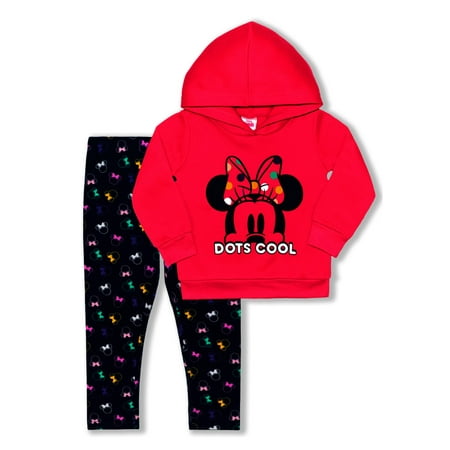 

Minnie Mouse Toddler Girl Fleece Pullover Hoodie Sweatshirt & Leggings 2pc Outfit Set (2T-4T)