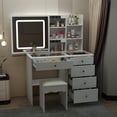 thumbnail image 3 of WIAWG Modern LED Lights Vanity Desk Set with Glass Top, Drawers and Shelves, White, 3 of 8
