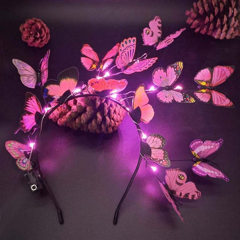 9811 Pink Butterfly Headband For Women, Monarch Fascinator Hair Accessory, Vorkoi LED Butterfly Fascinator Headband For Women Monarch  main image 2