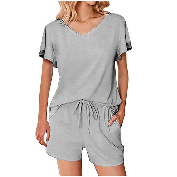 LYXSSBYX Two Piece Sets for Women Summer Women's New Round Neck Casual Solid Color Short Sleeved Sweater Short Sleeved Set