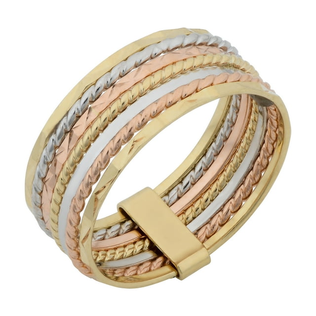 14k Tricolor Gold Seven Days 7 Blessings Stack Ring, 6.7mm, Size 8