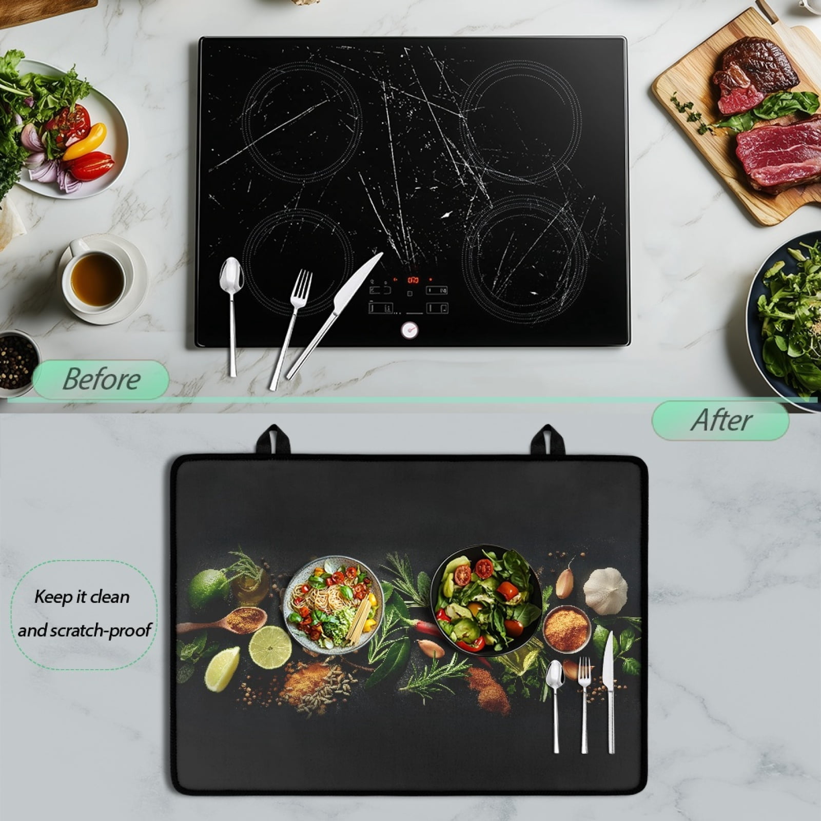 ZIATUBLE Induction Cooktop Cover Oil-Proof Electric Stovetop Cover Heat Resistant Range Cover Protector Mat for Electric Stove, 29 x 21 Inch, Lemon Ginger Chili Pepper Olive Oil Seasoning