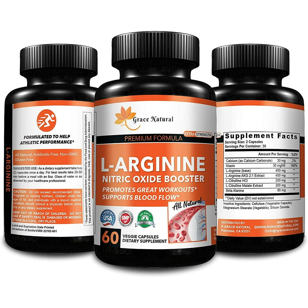 Extra Strength L Arginine 1200 mg Nitric Oxide Supplement for Muscle