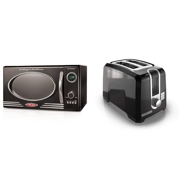 Horno microondas Nostalgia Retro 0.9 pies cúbicos 800 W y tostadora BLACK+DECKER 2 rebanadas T2569B 850 W
