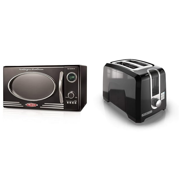 Horno microondas Nostalgia Retro 0.9 pies cúbicos 800 W y tostadora BLACK+DECKER 2 rebanadas T2569B 850 W