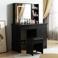 thumbnail image 2 of OXYLIFE Black Makeup Vanity Dressing Table with Mirror, 5 Drawers and Shelves (Square Lighted Mirror ), 2 of 7
