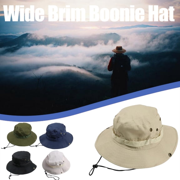 Helii Men Women Hat Wide Brim Solid Color Bucket Hat – Lightweight Outdoor Beach Fishing Boonie Hat with Adjustable Chin Strap