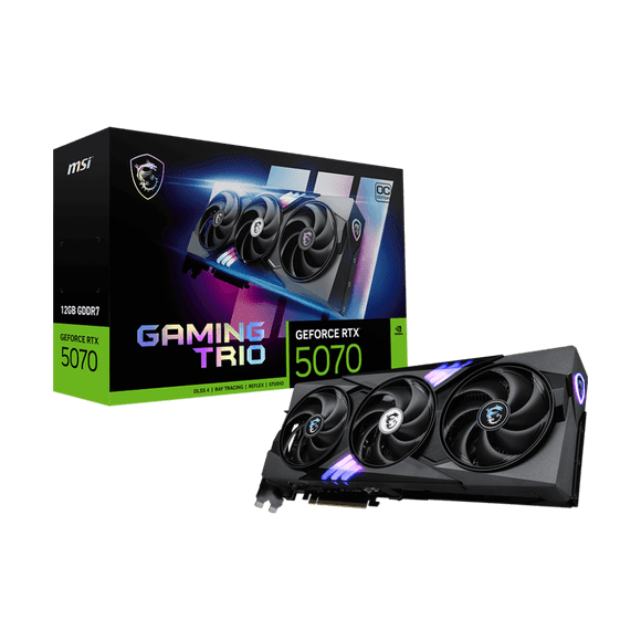 MSI RTX 5070 12G Carte Graphique de Jeu TRIO OC, GDDR7 12G, PCI-E 5, 28Gbps, 192 bits, 16 Broches x 1, HDMI 1 (2.1b), DP 3 (2.1a)
