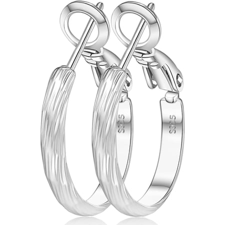 VEEDOFA 14K Gold Plated Flat Hoop Earrings for Women, 925 Sterling Silver Post Chunky Gold Hoops, Hypoallergenic Lightweight Latch Back Earrings with Gift Box