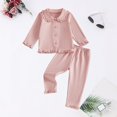 thumbnail image 2 of CAIVO Kids Girls Long Sleeve Lapel Button Down Tops And Pants 2 Piece Pajama Sets Solid Soft Sleepwear For Autumn Casual Little Girl Nightwear Pyjamas, 2 of 3
