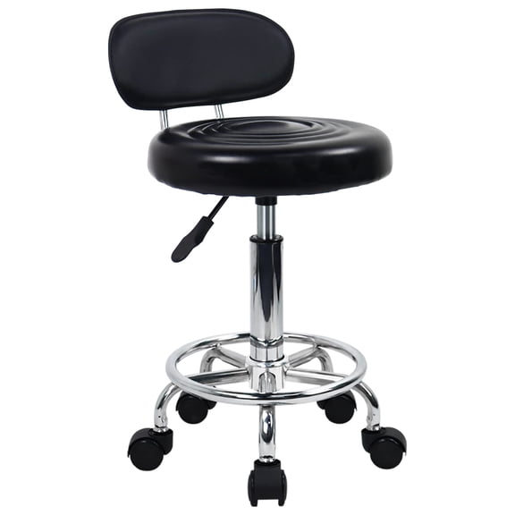 PU Leather Modern Rolling Stool with Low Back Height Adjustable Work Salon Drafting Swivel Task Chair with Footrest