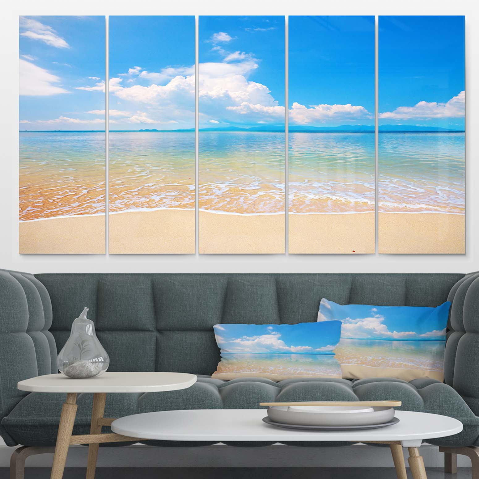 Designart 'Large Clouds Over Calm Beach' Metal Wall Art