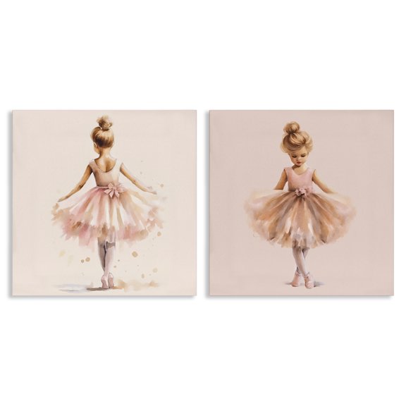 Stupell Industries Ballerina Dancing Stars People Painting Wrapped Canvas Art Print Wall Art, 17 x 17, Set of 2