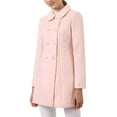 thumbnail image 3 of INSPIRE CHIC Women's Peter Pan Collar Double Breasted Winter Long Trench Pea Coat XS Pink, 3 of 8