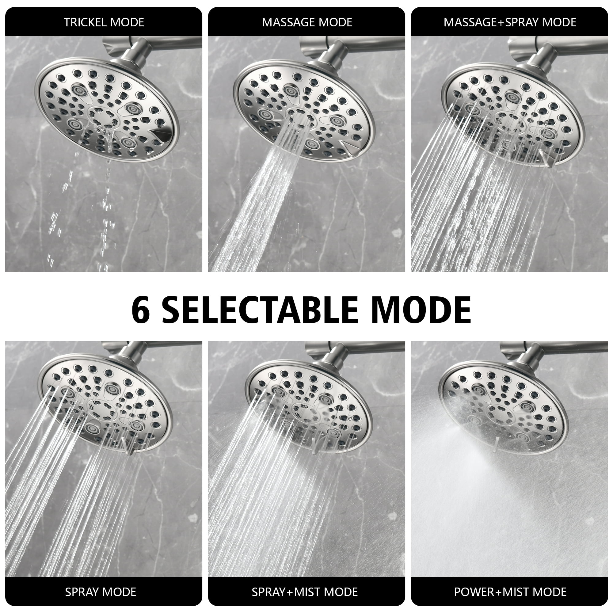 sumerain Dual Showerhead and Shower Arm Kit for Couples, 6 Spray Settings, Easy for Remodel&Retrofit, Brushed Nickel Finish