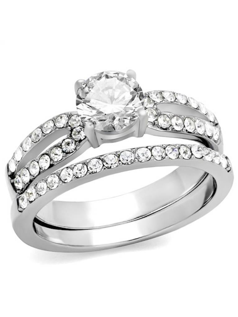 4.50 CT ROUND CUT AAA CZ STAINLESS STEEL WEDDING RING SET WOMEN'S SIZE 5-10 