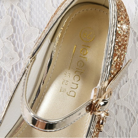 Aayomet Toddler Little Kid Girls Dress Pumps Glitter Sequins Princess Bowknot Low Heels Party Dance Size 3 Shoes Girls Gold 12.5 Little Kid