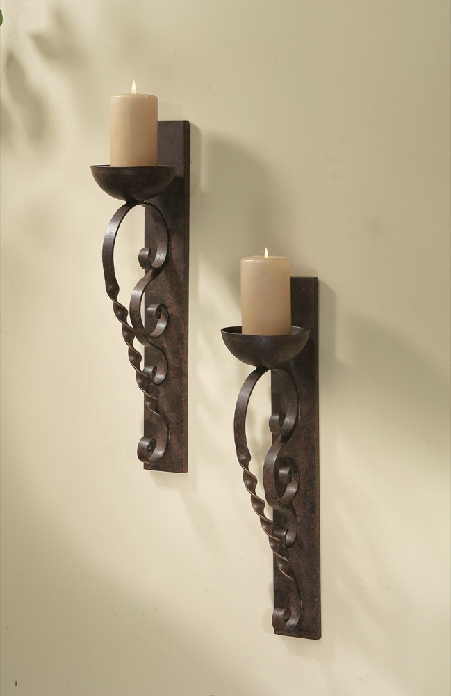 Pack of 2 AntiqueStyle Wall Mounted Pillar Candle Holders