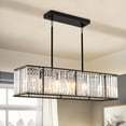 thumbnail image 1 of Siljoy Modern Rectangular Crystal Chandelier, 5 Lights Black Rectangle Raindrop Chandelier Lighting, Industrial Linear Pendant Ceiling Light Fixture for Dining Living Room Kitchen Island L33.5'', 1 of 4