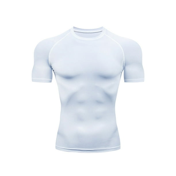 Avamo Mens Compression Shirts Short Sleeve Summer Tops Plain Sport T Shirt  Casual Muscle T-shirt Running Tee White 3XL