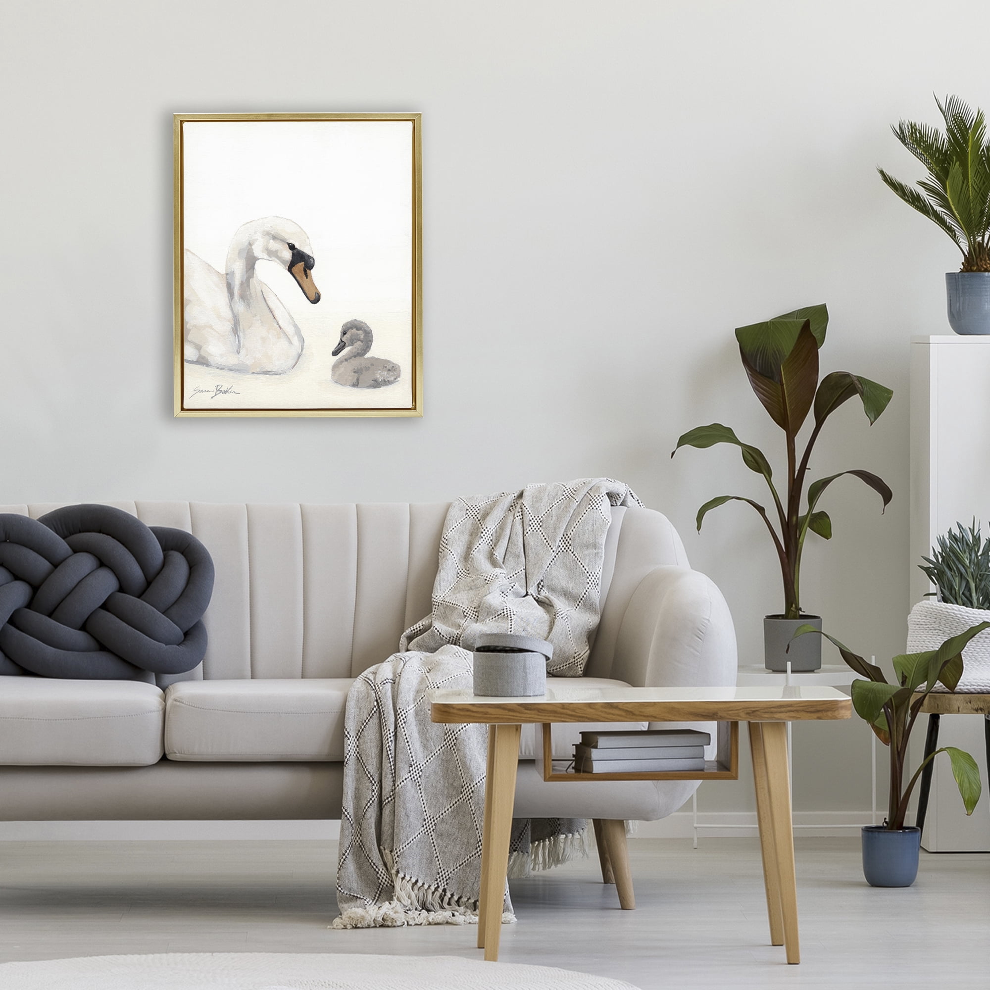 Stupell Industries Mother Swan & Cygnet Gold Framed Floater Canvas Wall Art, design by Sara Baker