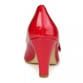 thumbnail image 4 of YDN Women Cute Round Toe Mary Janes Double Buckle Strap Mid Chunky Heels Comfortable Dressy Work Pumps Size 7 Red, 4 of 4
