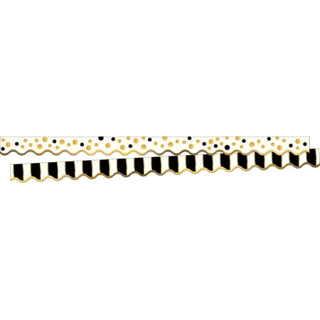 UPC: 0704068036970 | Barker Creek Double-Sided Scalloped Edge Border 2-Pack Gold Bars Trim out Bulletin Boards and Create Colorful Displays with 78 of Designer Double-Sided Border 2.25 x 78 (3697)
