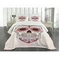 thumbnail image 3 of Ambesonne Sugar Skull Quilted Bedspread Set 3 Pcs, Mexican Ornaments, Queen Size, Pink Pale Pink White, 3 of 5