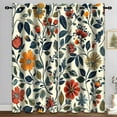 thumbnail image 2 of Floral Leaves Blackout Curtain, Red Yellow Boho Flowers Aesthetic Art Window Curtains Darkening Thermal Insulated Grommet Window Drapes for Living Room Bedroom Decor 53"W x 84"L (Pack of 2), 2 of 6