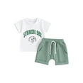 thumbnail image 2 of Aojekbee Boys Summer 2PCS Shorts Sets Short Sleeve Letter Print Tops and Drawstring Shorts Sets, 2 of 10