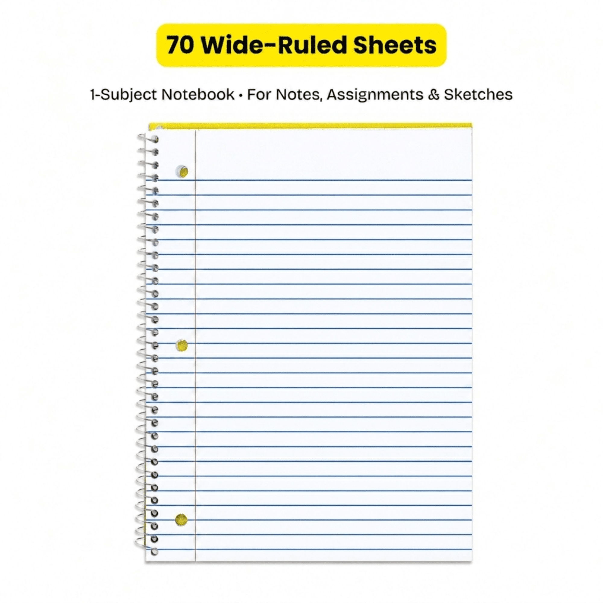 School Supply Boxes | (Yellow) Wide-Ruled 1 Subject Notebooks | 24 Pack | 10.5 IN x 8 IN (70 Sheets) Notebooks for School, Work & Office