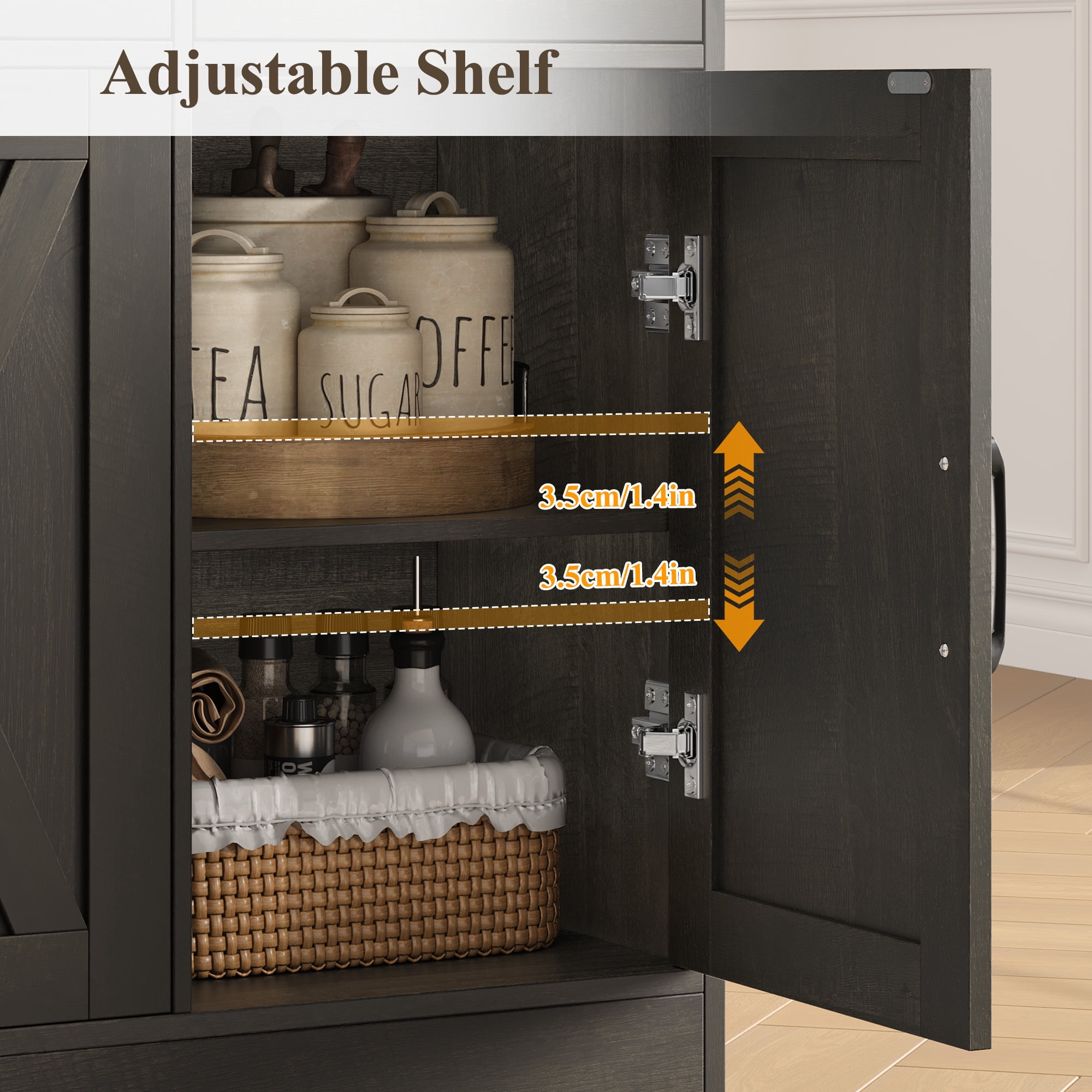 Homfa 42.5'' Kitchen Buffet Sideboard Cabinet, 3 Drawers Farmhouse Storage Cabinet with Adjustable Shelf, Dark Brown