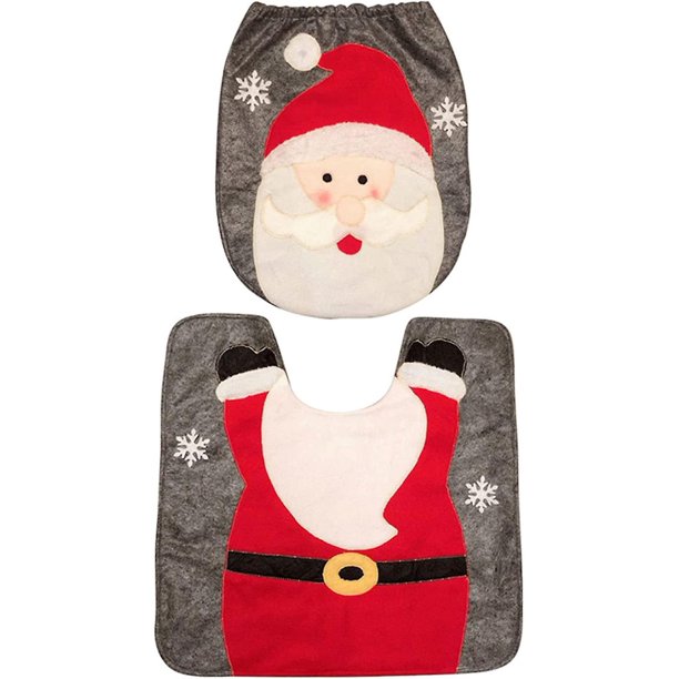Cubierta De Asiento De Inodoro De Navidad, 2 Piezas Cubierta De Asiento De Inodoro, Cubierta De Asiento De Inodoro De Navidad De Papá Noel Y Alfombrilla, Conjunto De Accesorios De Baño De Navidad Decoración Banban ShuxiuWang 8390614761063