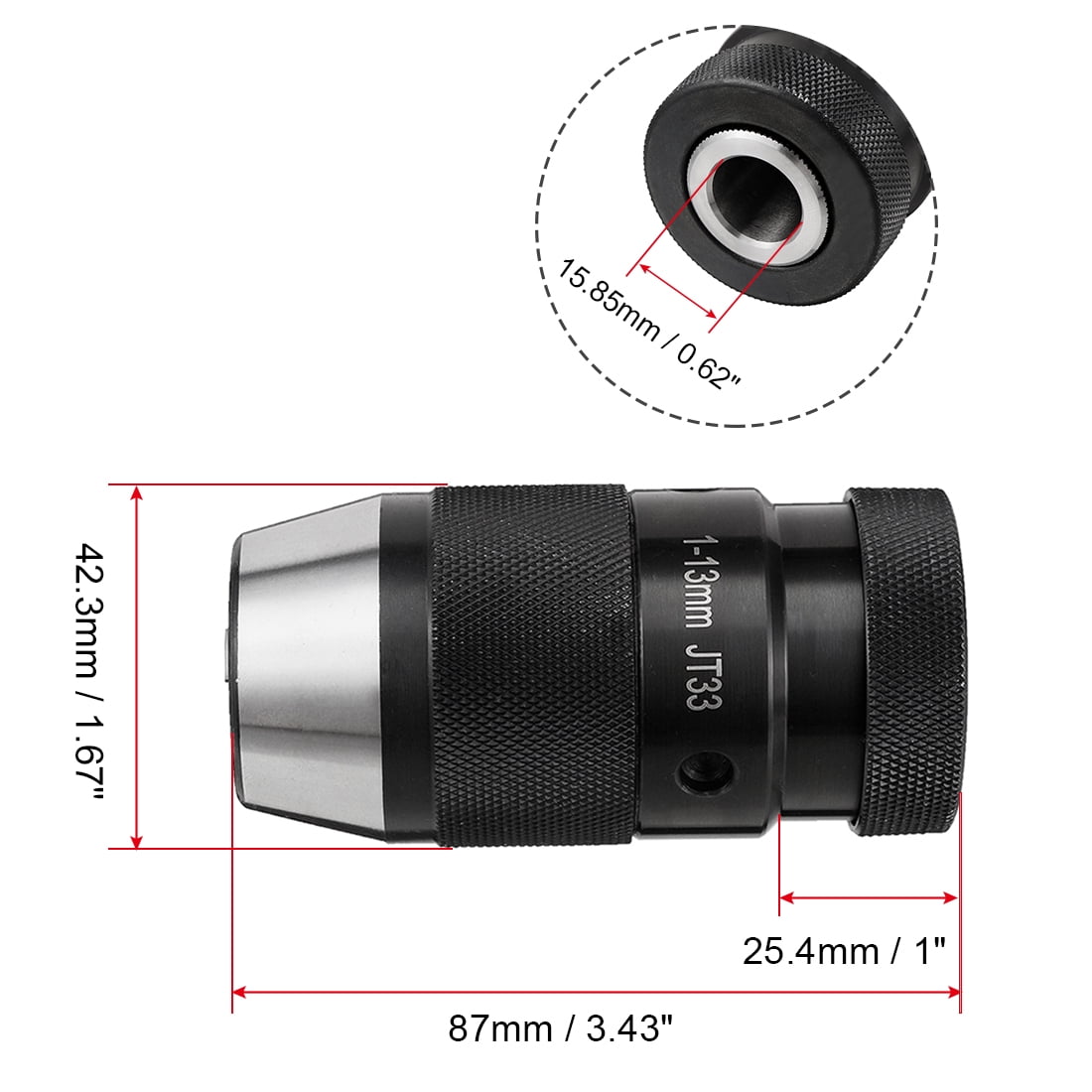 Unique Bargains Keyless Drill Chuck JT33 Taper Mount Adjustable 3/76"-1/2" 3-Jaw Design