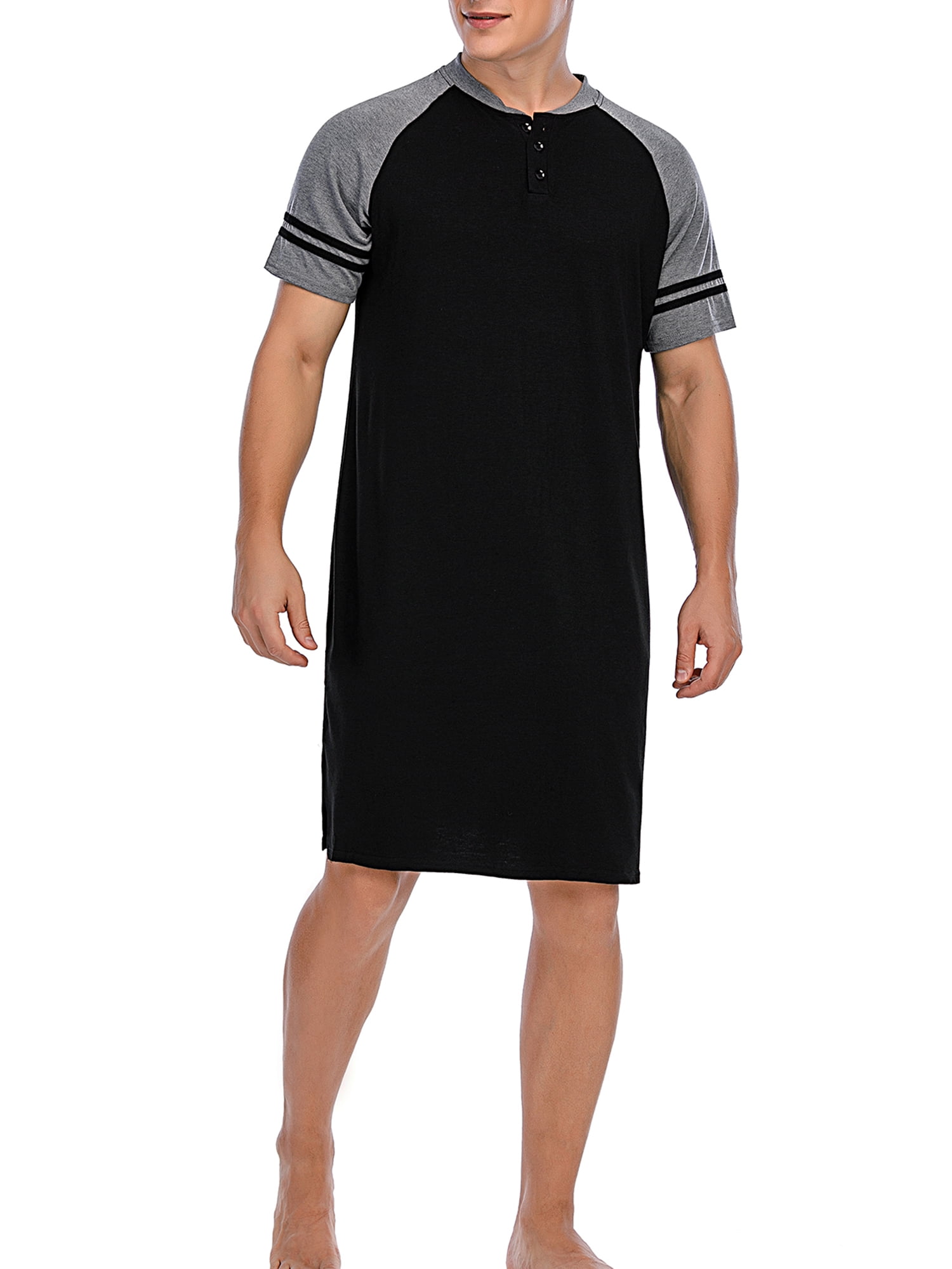 Ekouaer Sleepwear Men's Nightshirt Short Sleeve Pajamas Comfy Big & Tall Henley Sleep Shirt M-XXXL 